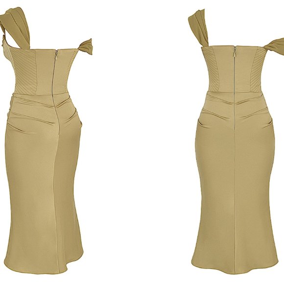 House of CB 'Natalya' Olive Satin Corset Midi Dress NWOT - Picture 8 of 12